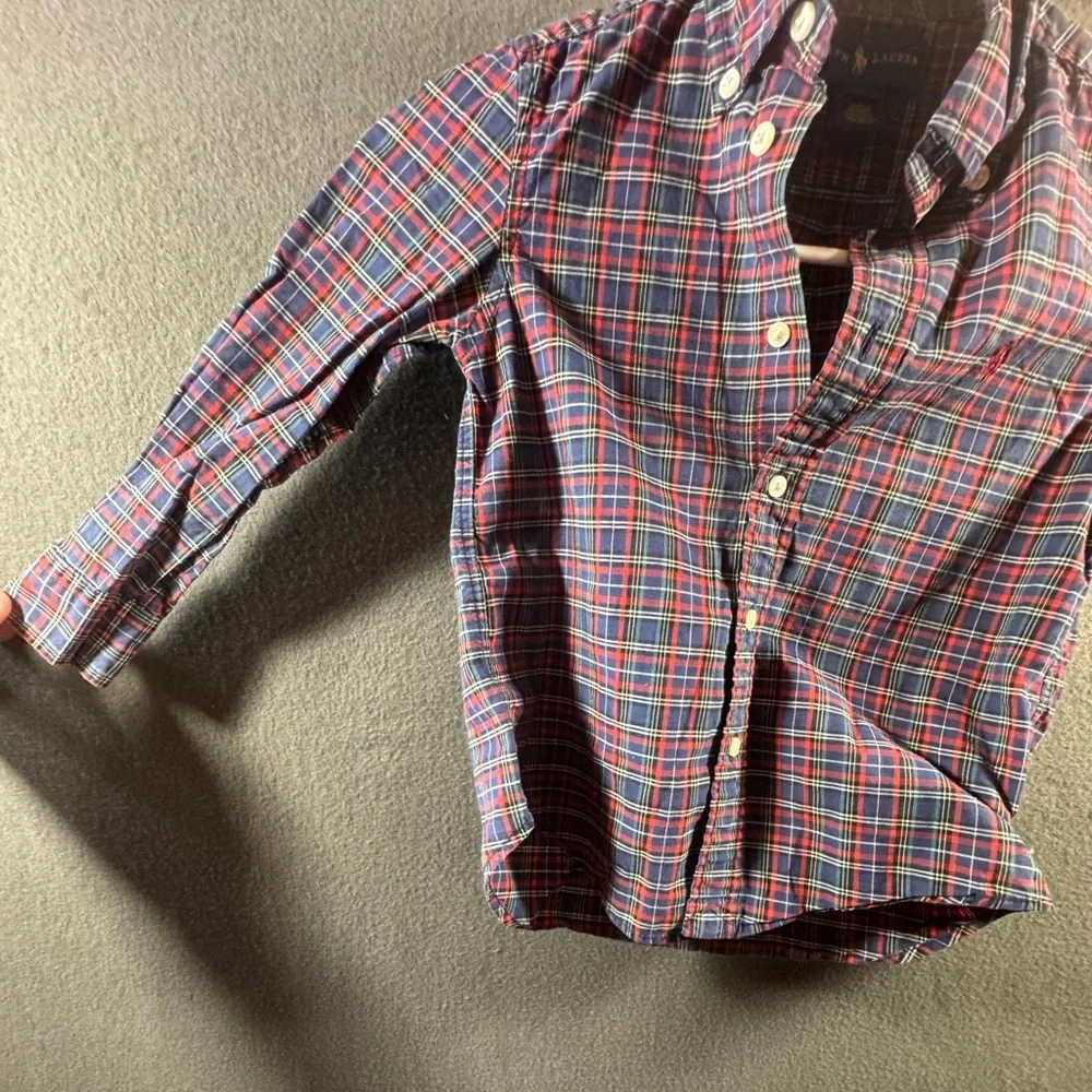 Ralph‎ Lauren boys shirt 4t Kids Plaid Button Down Red Blue Americana school